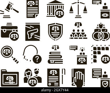 Vecteur de jeu de glyphes de droit et de jugement Illustration de Vecteur