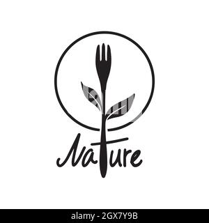 silhouette de la fourchette et de la plante, symbole de la nourriture naturelle Illustration de Vecteur