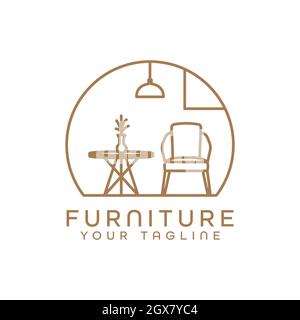 mobilier logo minimaliste salle chaises et tables intérieures Illustration de Vecteur