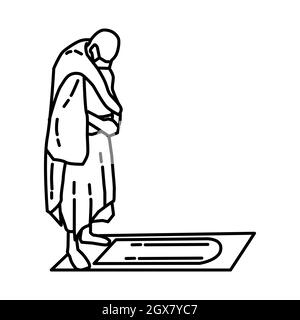 La prière dans le Hajj fait partie de l'activité de culte musulman dessin à la main icône vecteur. Illustration de Vecteur