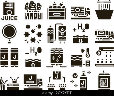 Usine de production de jus Glyph Set Vector Illustration de Vecteur