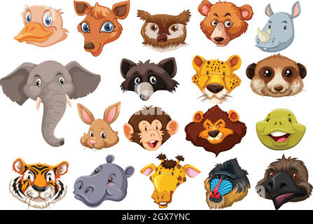 Ensemble de têtes d'animaux sauvages Illustration de Vecteur