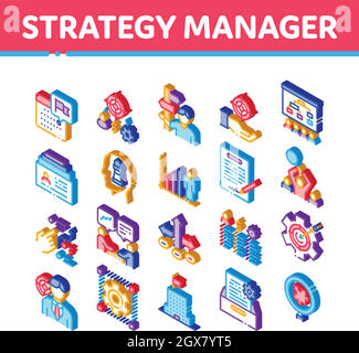Les icônes Isométrique de travail de Strategy Manager définissent le vecteur Illustration de Vecteur