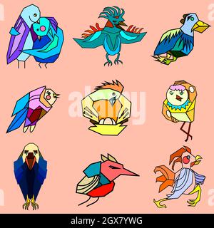 ensemble d'images d'oiseaux pour autocollants Illustration de Vecteur