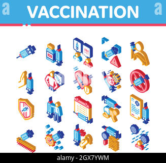 Vecteur de jeu d'icônes isométriques de seringue de vaccination Illustration de Vecteur