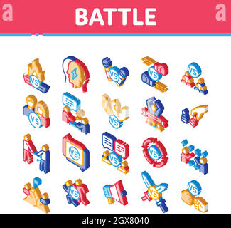 Jeu d'icônes Isométrique de la compétition de combat avec vecteur Illustration de Vecteur