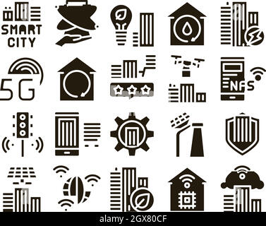 Smart City Technology Glyph Set Vector Illustration de Vecteur