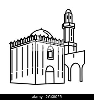 Sana une mosquée au Yémen une partie des objets historiques musulmans dessiné à la main icône Set Vector. Illustration de Vecteur