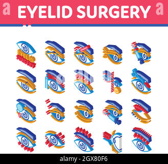 Contour des paupières chirurgie Isométrique sain icônes définir le vecteur Illustration de Vecteur