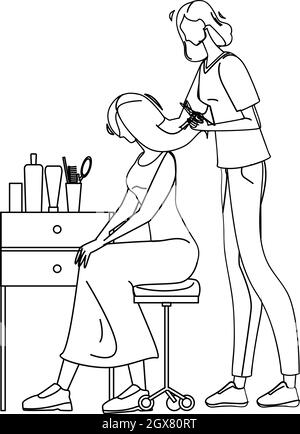 Coiffeur taille cheveux de fille salon de beauté Vector Illustration de Vecteur