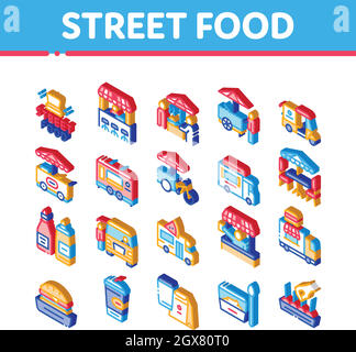 Street Food and Drink Isométrique Icons Set Vector Illustration de Vecteur