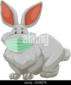 Masque de port de personnage de dessin animé de lapin Illustration de Vecteur