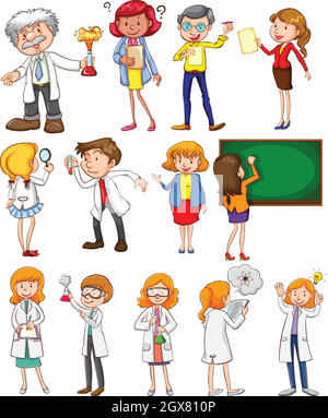 Enseignants et scientifiques dans différentes actions Illustration de Vecteur