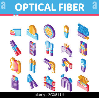 Câble à fibre optique Isométrique icônes Set Vector Illustration de Vecteur