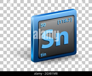 Élément chimique en étain. Symbole chimique avec numéro atomique et masse atomique. Illustration de Vecteur