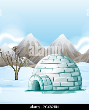 Scène nature avec igloo sur le sol Illustration de Vecteur