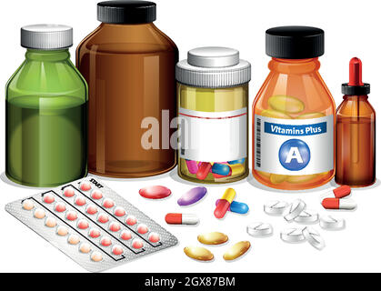 Ensemble de médicaments divers Illustration de Vecteur