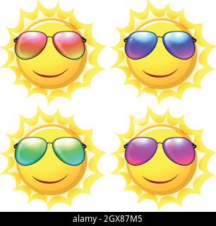 Soleil portant différentes couleurs de lunettes de soleil Illustration de Vecteur