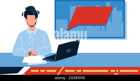 TV News Presenter dans TV Studio Vector Illustration de Vecteur