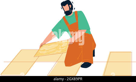 Tiler Man Installing Ceramic Floor Tiles Vector Illustration de Vecteur