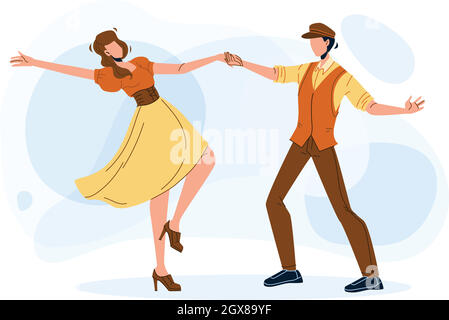 Swing Dance Party Dancing Young couple Vector Illustration de Vecteur