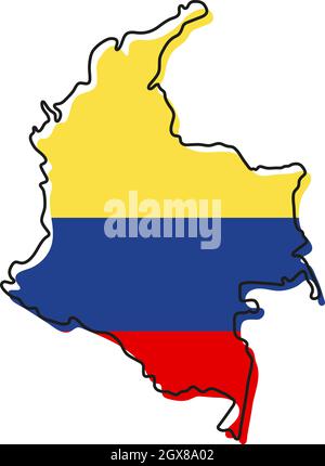 Carte stylisée de la Colombie avec icône du drapeau national. Carte de couleurs drapeau de l'illustration vectorielle Colombie. Illustration de Vecteur