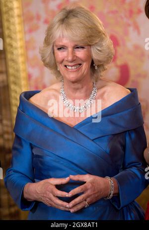 Camilla, duchesse de Cornouailles assiste à un banquet organisé par Felipe, prince des Asturies et Letizia, princesse des Asturies au Palacio Real de Madrid le 30 mars 2011. Banque D'Images