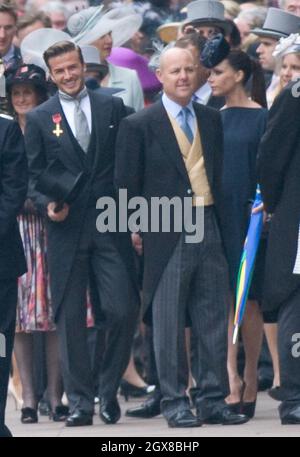 David Beckham et Victoria Beckham arrivent pour le mariage du prince William et de Catherine Middleton à l'abbaye de Westminster le 29 avril 2011 Banque D'Images