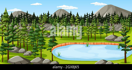 Parc naturel avec paysage de lac Illustration de Vecteur