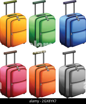 Bagages en six couleurs Illustration de Vecteur