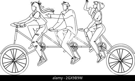 Collectif Boy and Girls Riding Tandem Vector Illustration de Vecteur