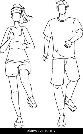 Jogging Homme et femme courir ensemble Vector Illustration de Vecteur