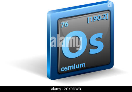 Élément chimique osmium. Symbole chimique avec numéro atomique et masse atomique. Illustration de Vecteur