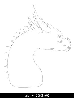 Contour de la tête de dragon à partir de lignes noires isolées sur fond blanc. Illustration vectorielle. Illustration de Vecteur