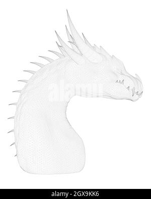 Élément filaire de la tête de dragon à partir de lignes noires isolées sur fond blanc. Vue latérale. 3D. Illustration vectorielle. Illustration de Vecteur