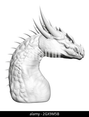 Modèle à tête de dragon à lignes noires isolé sur fond blanc. Vue latérale. 3D. Illustration vectorielle. Illustration de Vecteur
