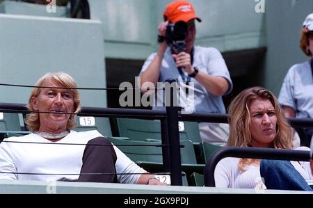 Steffi Graf et sa famille au tournoi de tennis de Miami que son ami, Andre Agassi, a remporté. Banque D'Images