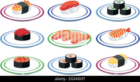 Ensemble de sushis sur l'assiette Illustration de Vecteur