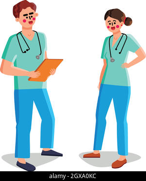 Infirmière Homme et femme travailleurs médicaux parlant Vector Illustration de Vecteur