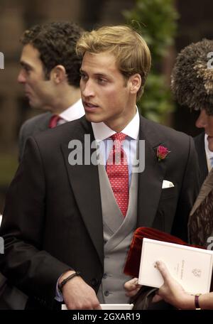 Le prince William assistant au mariage de son arrière-né Edward Van Cutsem et de Lady Tamara Grosvenor, la fille aînée du duc de Westminster, a eu lieu à la cathédrale de Chester. Banque D'Images