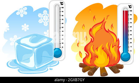 Deux thermomètres pour l'hiver et l'été Illustration de Vecteur