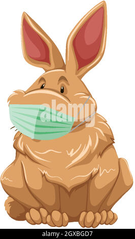 Masque de port de personnage de dessin animé de lapin Illustration de Vecteur