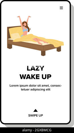 Réveil paresseux femme matin dans confortable lit Vector Illustration de Vecteur