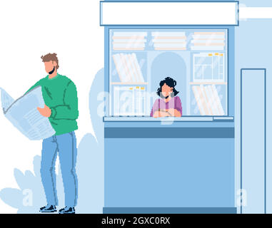 Journal Reading Man Near Street Newsstand Vector Illustration de Vecteur