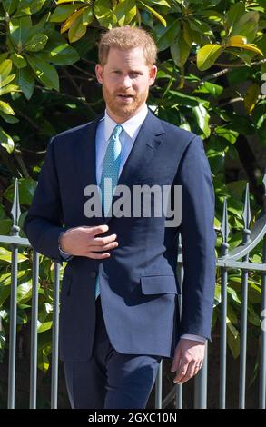 Le prince Harry, duc de Sussex, assiste au service de la fête de Pâques à la chapelle Saint-Georges à Windsor Banque D'Images