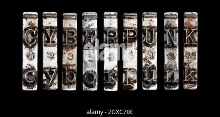 vieux casse-têtes de machines à écrire vintage avec le mot cyberpunk Banque D'Images