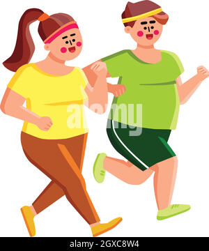 Excès de poids Homme et femme jogging ensemble Vector Illustration de Vecteur