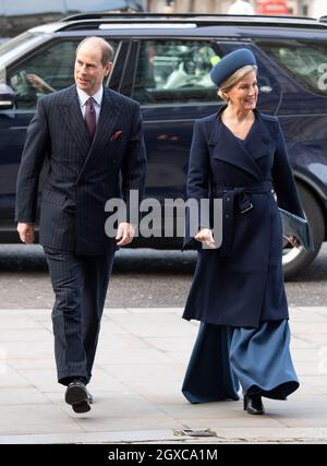 Prince Edward, comte de Wessex et Sophie, comtesse de Wessex attendsa Service de Thanksgiving pour la vie et le travail de Sir Donald Gosling à l'abbaye de Westminster à Londres le 11 décembre 2019 Banque D'Images