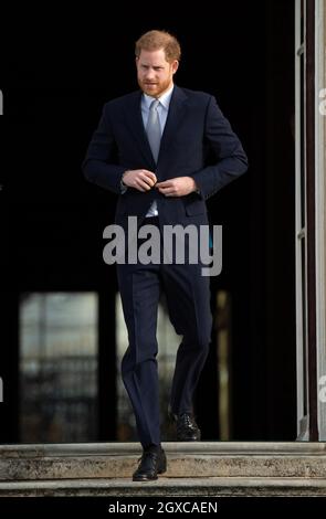 Le Prince Harry, duc de Sussex, patron de la Rugby football League, accueille la coupe du monde de rugby 2021 au Buckingham Palace de Londres le 16 janvier 2020. Banque D'Images