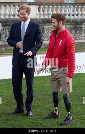 Le Prince Harry, duc de Sussex, patron de la Rugby football League, accueille la coupe du monde de rugby 2021 au Buckingham Palace de Londres le 16 janvier 2020. Banque D'Images